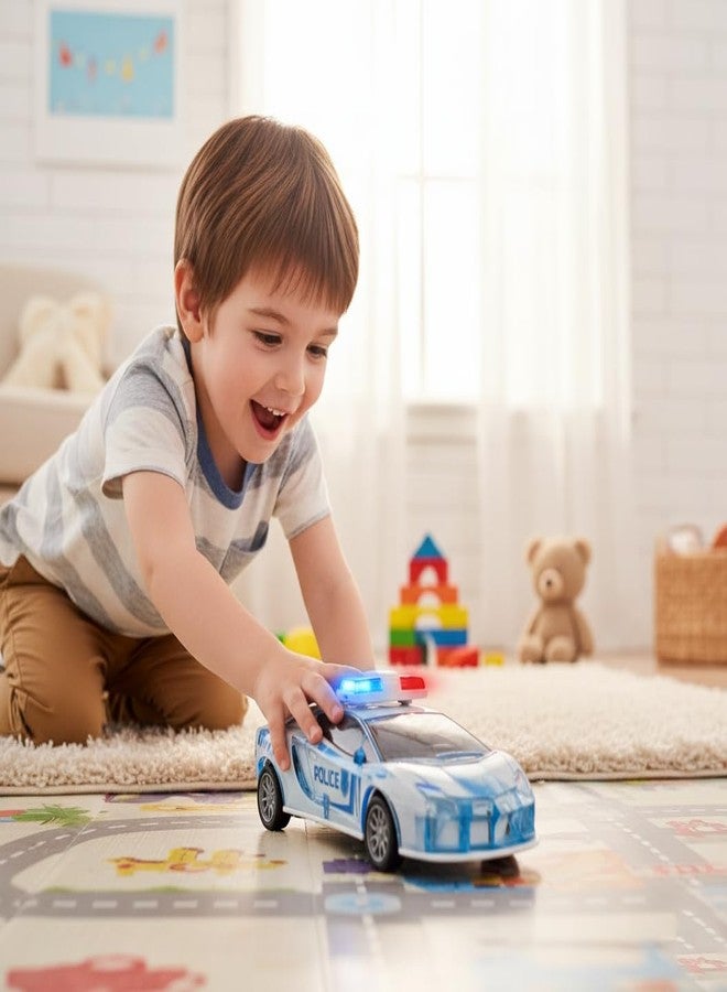 BachchaRide Friction Powered Police Car Toy for Kids with Pull Back Action Super Speed Cop Vehicle with RGB Lights Music Siren Sound Birthday Gift for Boys Girls Toddlers [Blue 1007] - Image 3